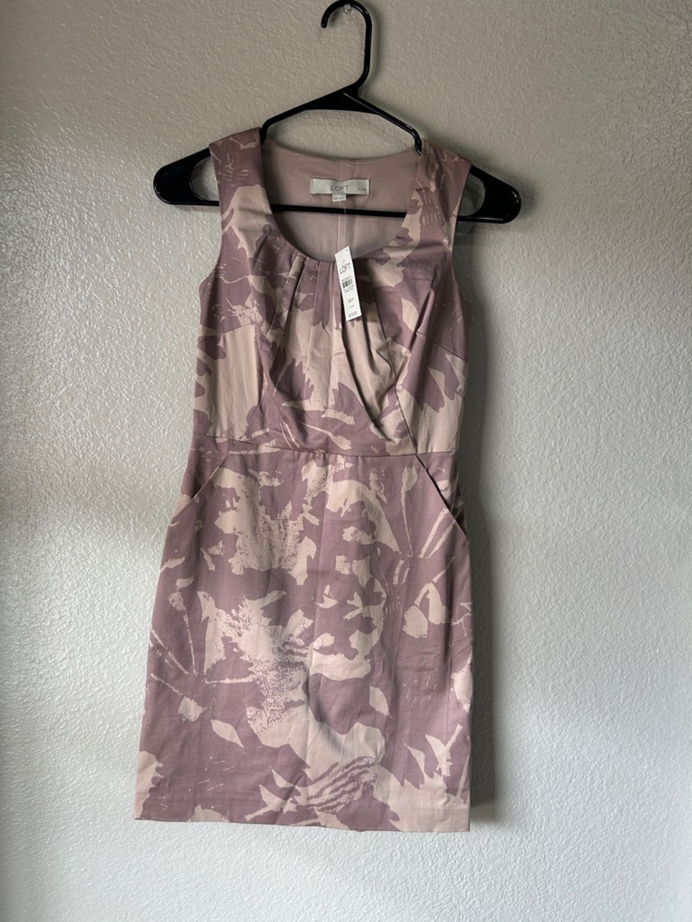 Ann Taylor Loft Shift Dress Pink Mauve Tropical Floral Stretch Sz 00 P TC0392